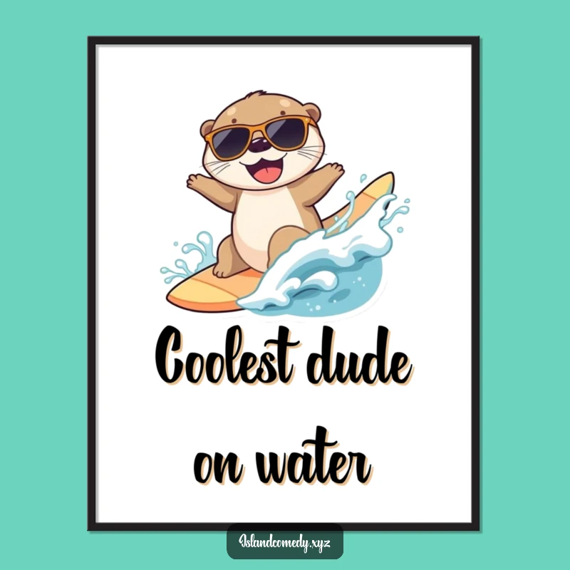 Funny Otter Surfing Digital Print: Instant Beach Vibes for Your Walls