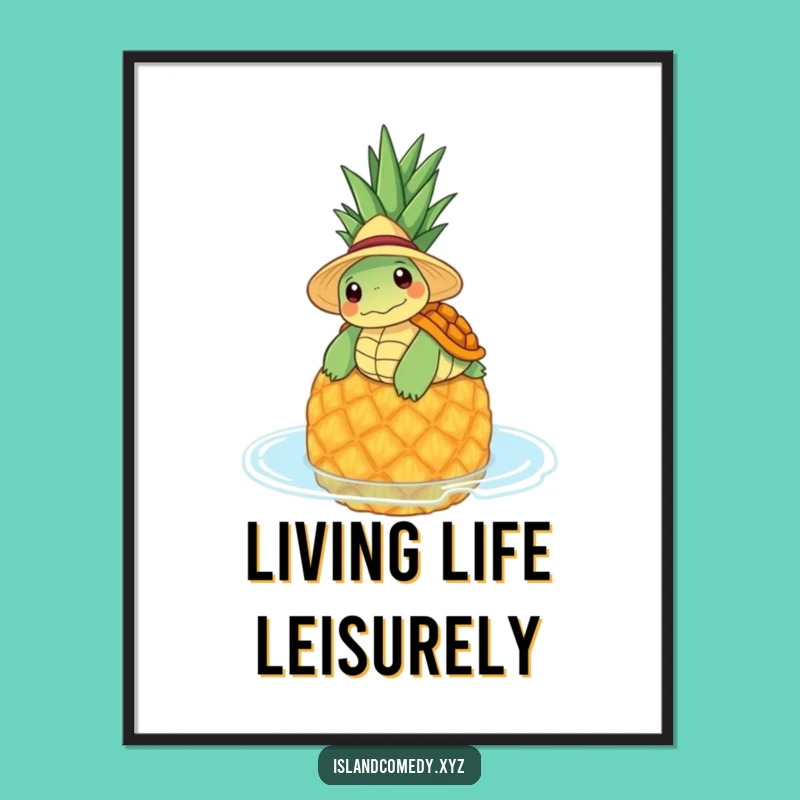 Funny Turtle Pineapple Digital Print: Instant Tropical Serenity for Walls