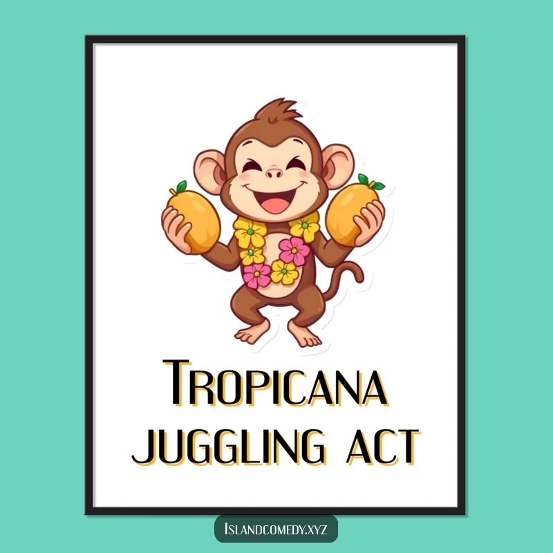 Funny Monkey Juggling Poster: Tropical Fun for Your Walls