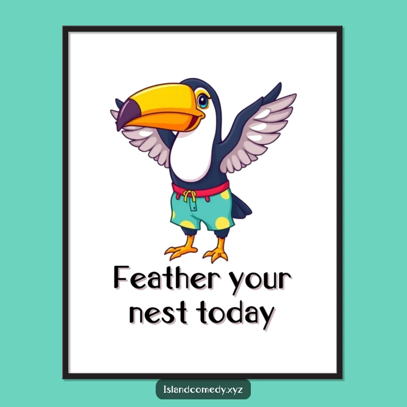 Funny Free Printable Wall Art: Happy Toucan - Tropical Downloadable Decor