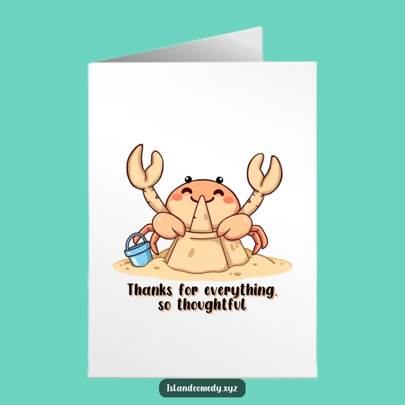 Free Printable Thank You Card: Curious Crab Sandcastle Gratitude, Funny Downloadable Gift!